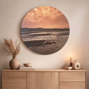 Houten muurcirkel Wadland – Zacht winterlicht geïnspireerd door het waddengebied bij Terschelling