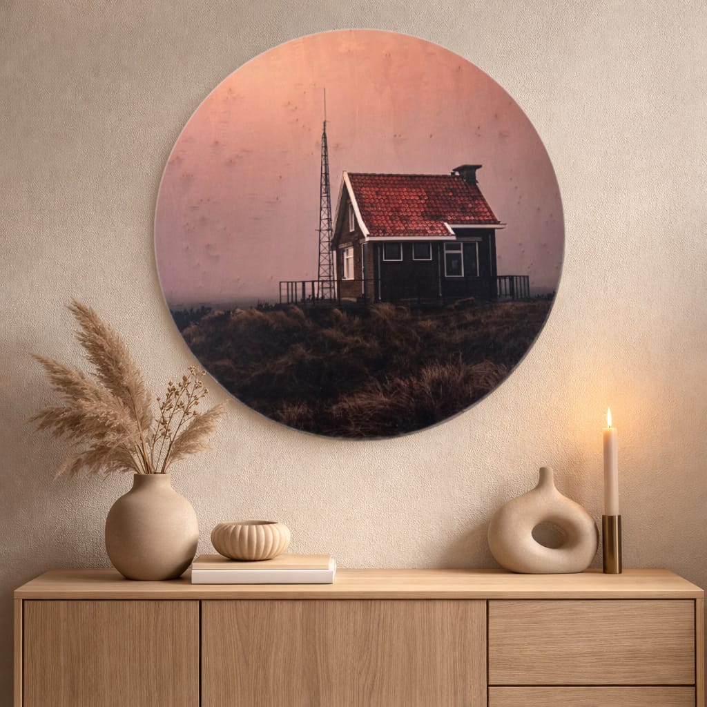 Houten muurcirkel Seinhuisje – Wachter van de zee geïnspireerd door het seinhuisje op Terschelling