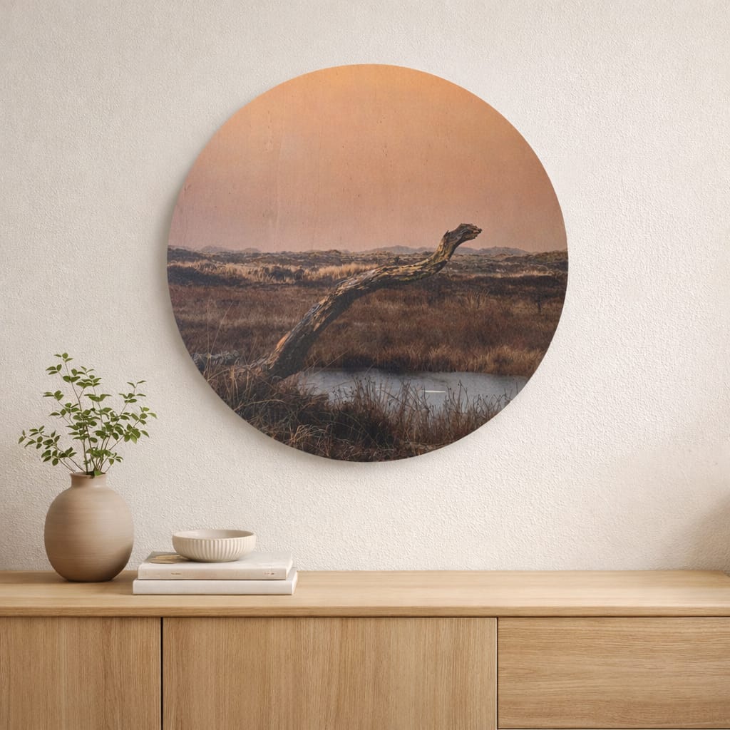 Houten muurcirkel Oude stam – Spiegel van duin en water, geïnspireerd door de natuur van Terschelling